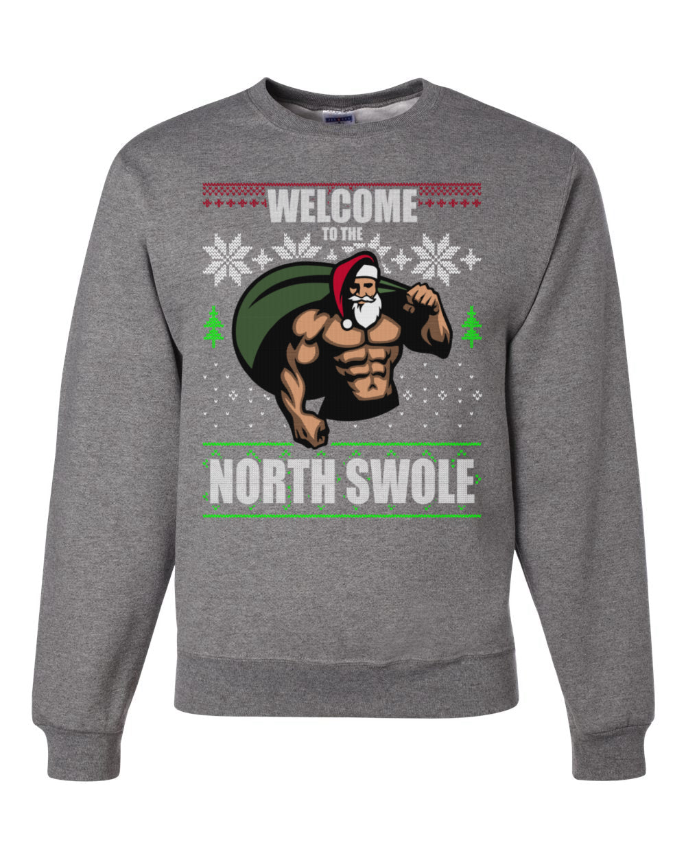 Funny Santa Gym Lifting Welcome to The North Swole Christmas Unisex Crewneck Graphic Sweatshirt