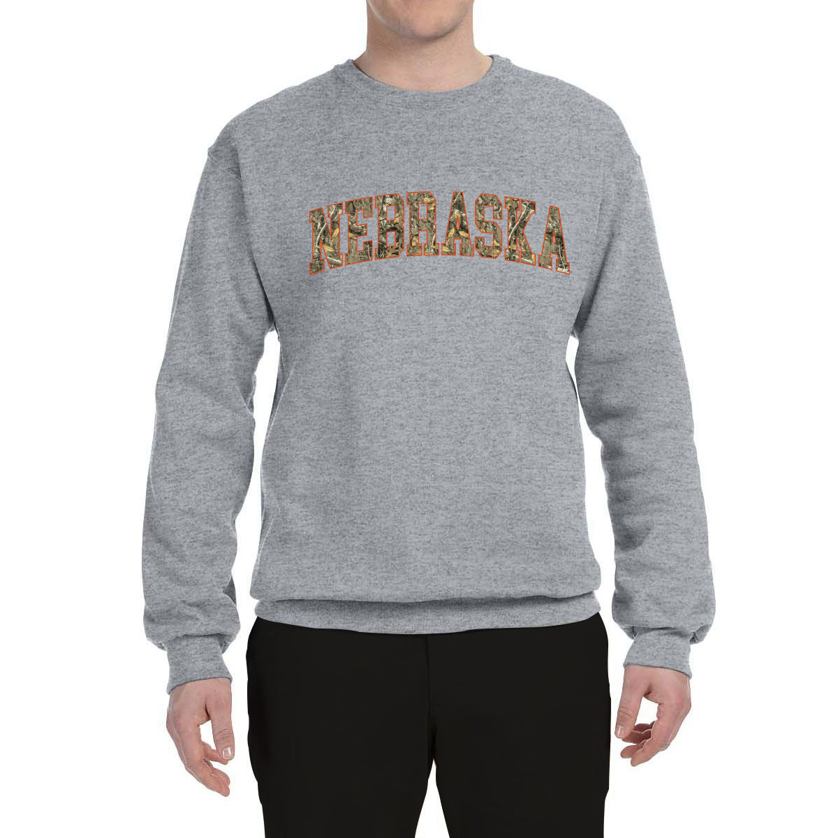 Nebraska  Camo Fill Orange Outline Sweater, Unisex Crewneck Sweatshirts