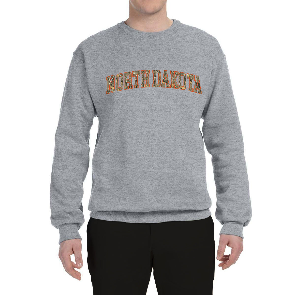 North Dakota  Camo Fill Orange Outline Sweater, Unisex Crewneck Sweatshirts