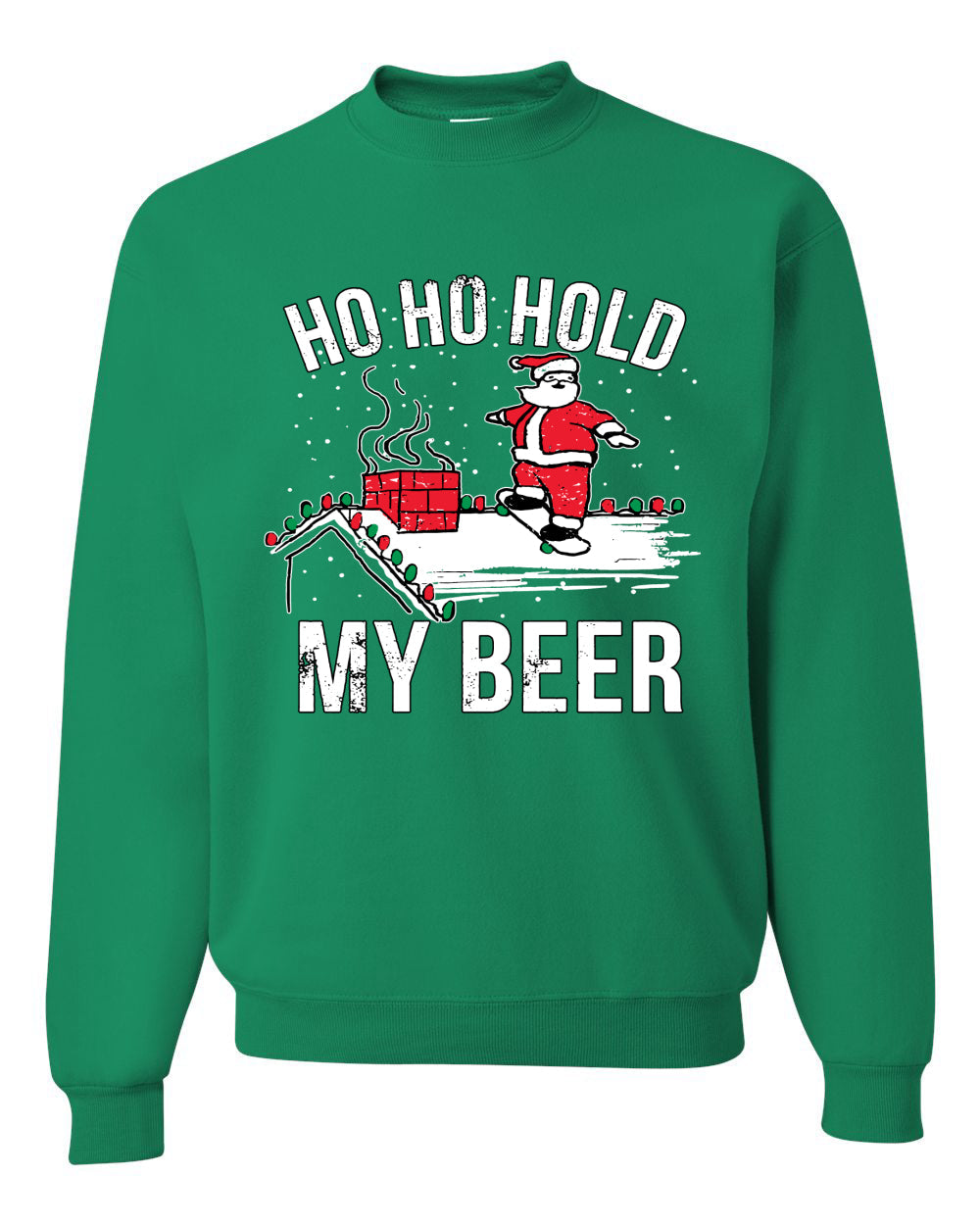 Ho Ho Hold my Beer Skateboarding Santa Ugly Christmas Sweater Christmas Unisex Crewneck Graphic Sweatshirt