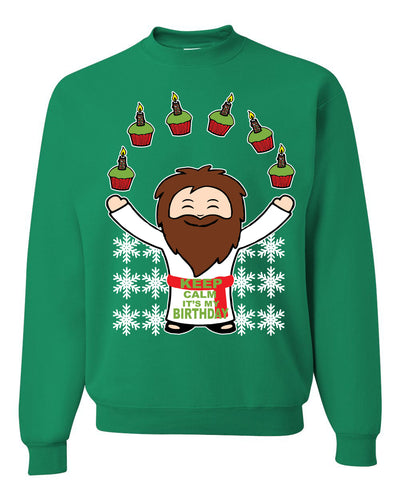 Keep Calm It's My Birthday Jesus Cupcakes Christmas Unisex Crewneck Graphic Sweatshirt