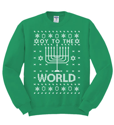 Oy to The World Funny Jewish Xmas Menorah Christmas Unisex Crewneck Graphic Sweatshirt