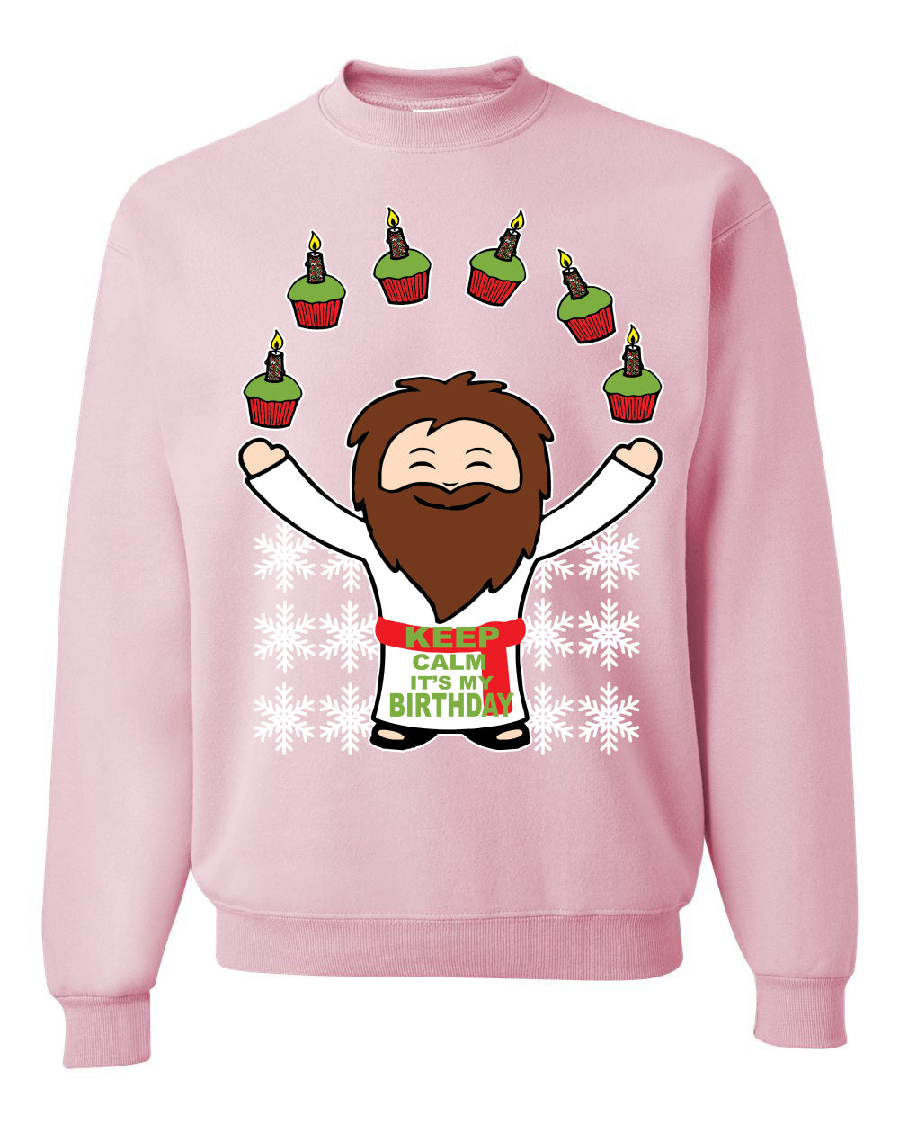 Keep Calm It's My Birthday Jesus Cupcakes Christmas Unisex Crewneck Graphic Sweatshirt