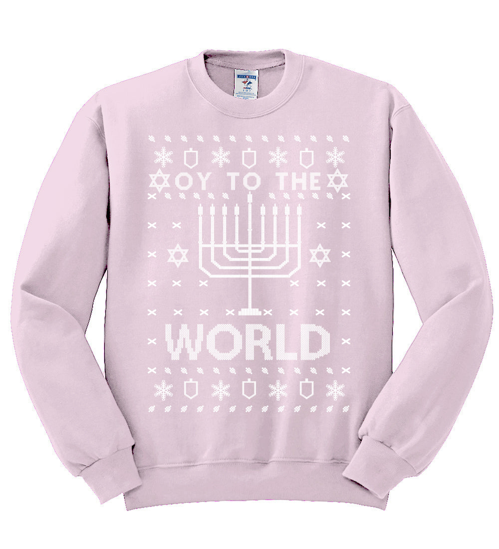 Oy to The World Funny Jewish Xmas Menorah Christmas Unisex Crewneck Graphic Sweatshirt