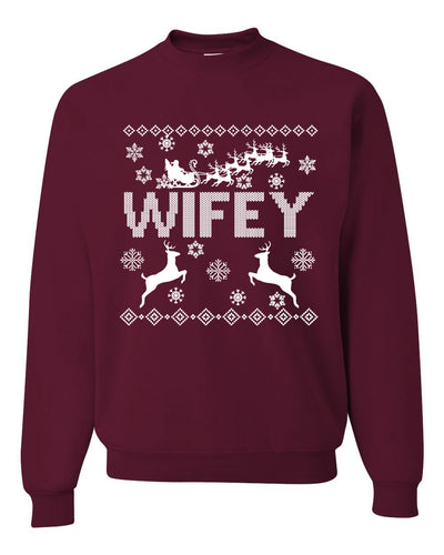 Christmas Wifey Love Ugly Christmas Sweater  Christmas Unisex Crewneck Graphic Sweatshirt