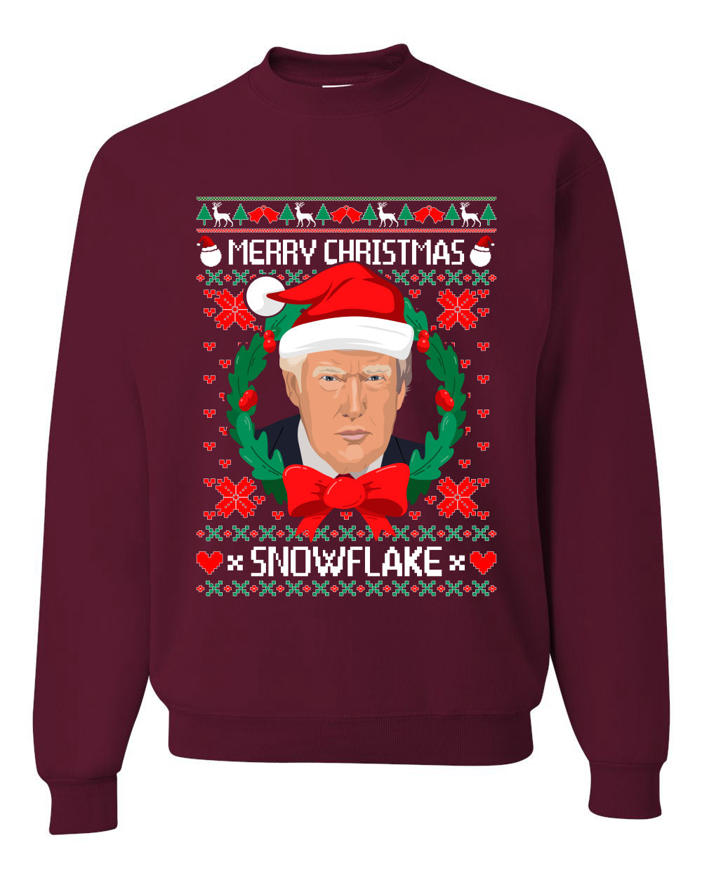 Merry Christmas Snowflake Funny Trump Ugly Christmas Sweater Unisex Crewneck Graphic Sweatshirt