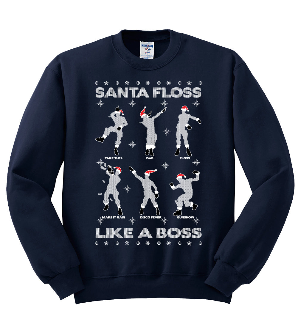 Santa Floss Like a Boss Dance Moves Christmas Unisex Crewneck Graphic Sweatshirt