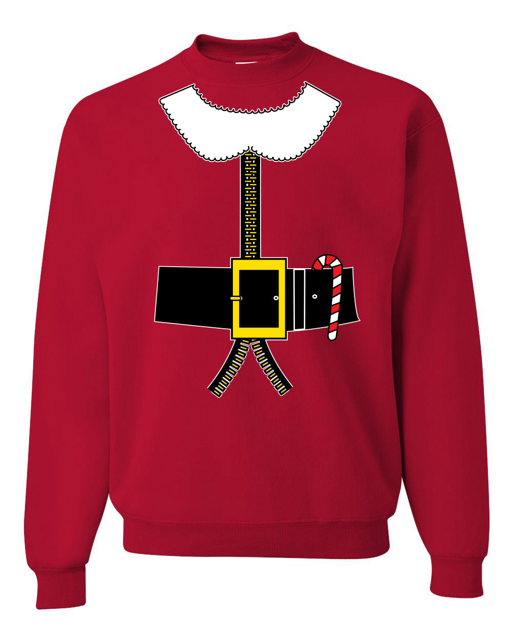 Santa Suit with Beard Belt Candy Cane Christmas Unisex Crewneck Graphic Sweatshirt