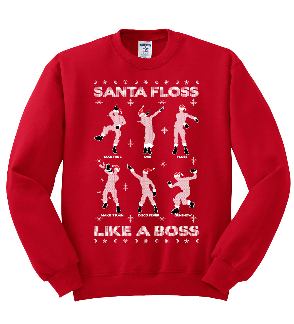 Santa Floss Like a Boss Dance Moves Christmas Unisex Crewneck Graphic Sweatshirt