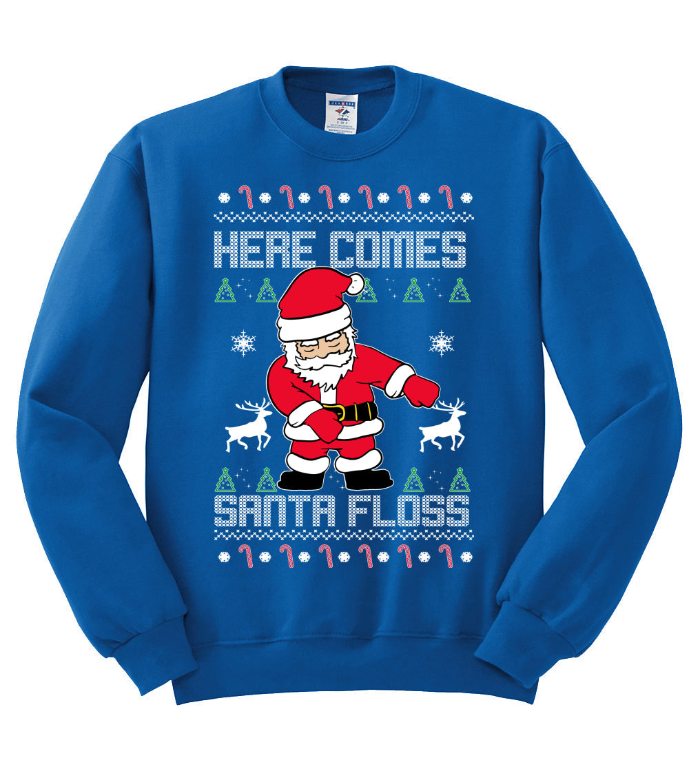 Here Comes Santa Floss Funny Dance Moves Christmas Unisex Crewneck Graphic Sweatshirt