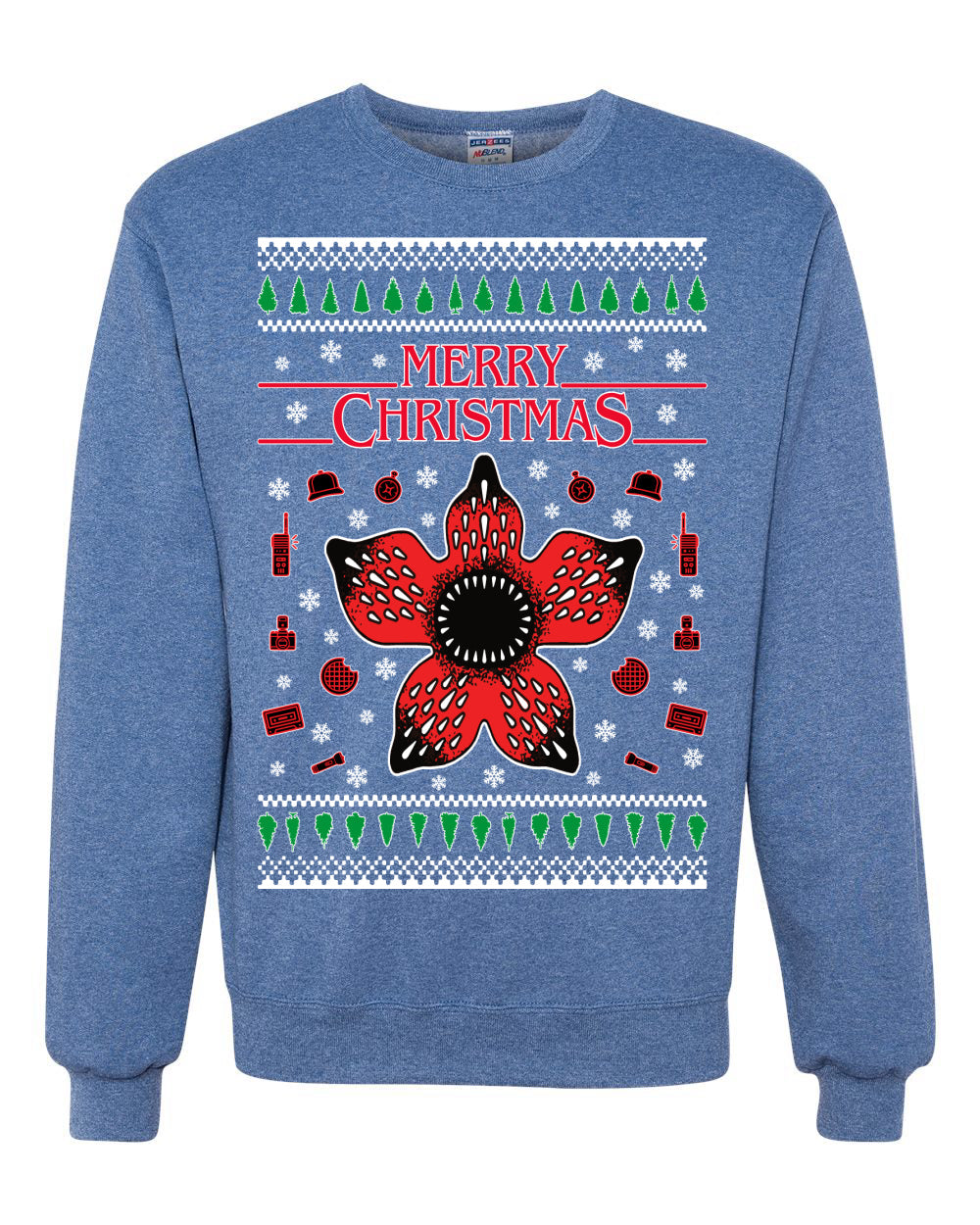 Merry Christmas collage of flower, phone, camera, and compass Christmas Unisex Crewneck Graphic Sweatshirt