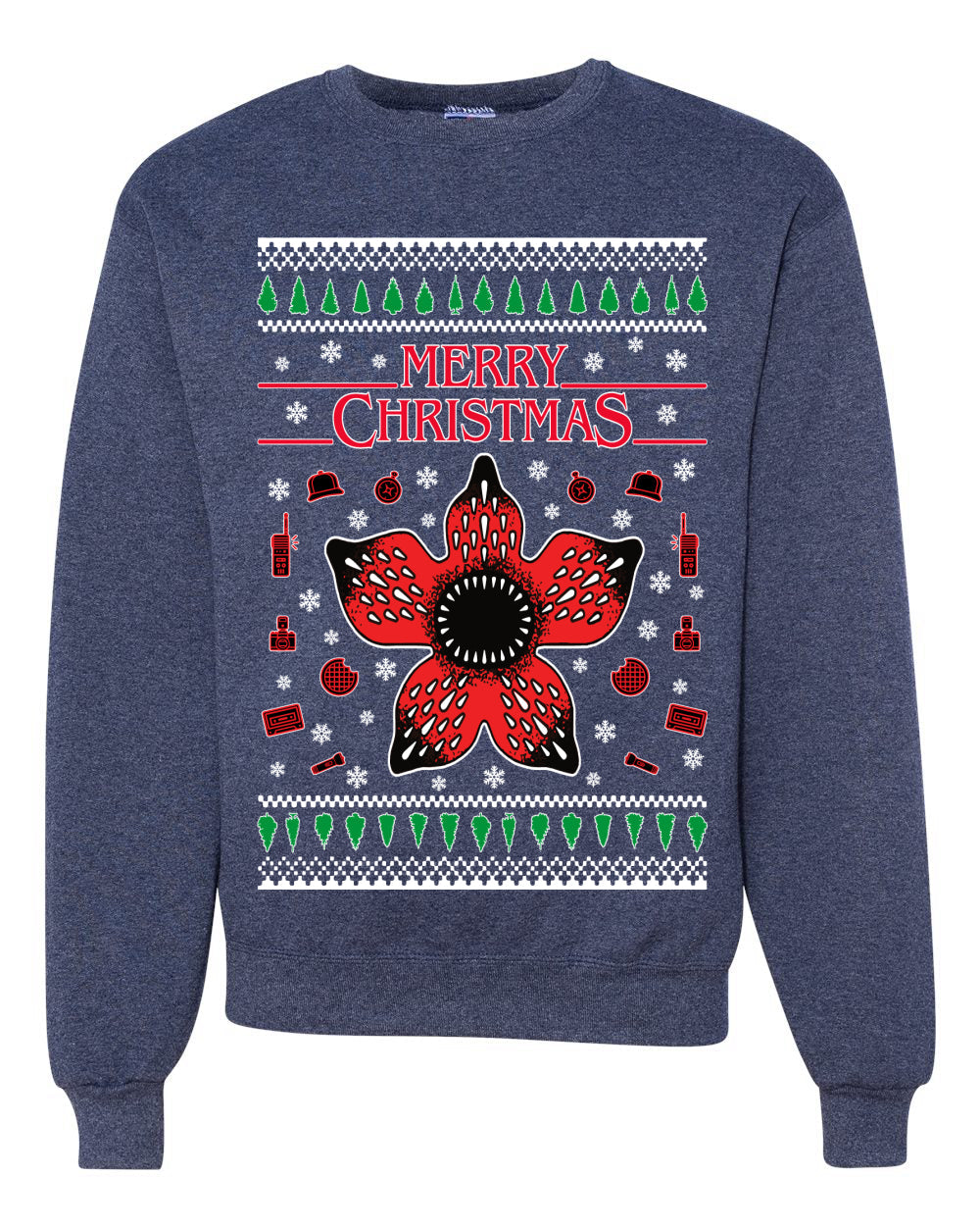 Merry Christmas collage of flower, phone, camera, and compass Christmas Unisex Crewneck Graphic Sweatshirt