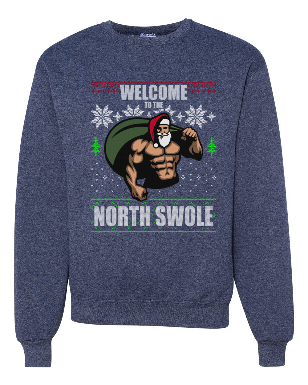 Funny Santa Gym Lifting Welcome to The North Swole Christmas Unisex Crewneck Graphic Sweatshirt