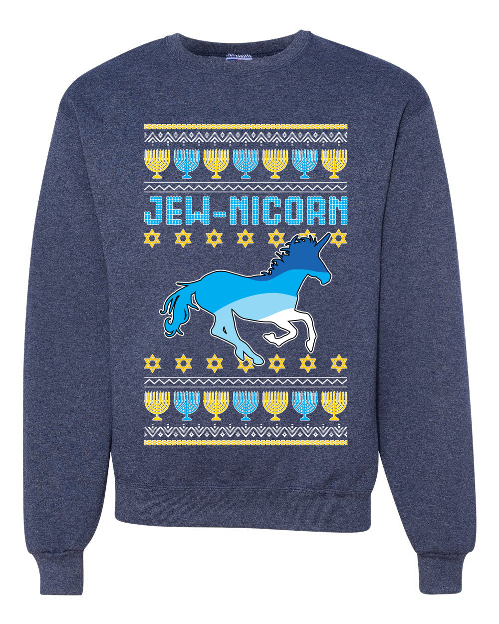 Jewnicorn Jewish Unicorn Funny Hanukkah Hanukkah Unisex Crewneck Graphic Sweatshirt