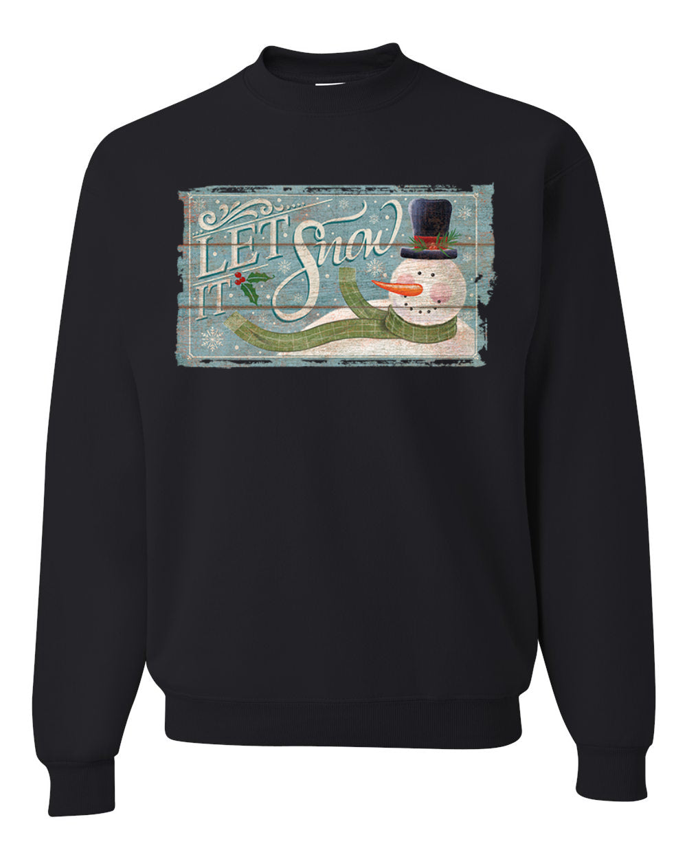 Let it Snow Green Scarf Snowman Merry Christmas Unisex Crewneck Graphic Sweatshirt