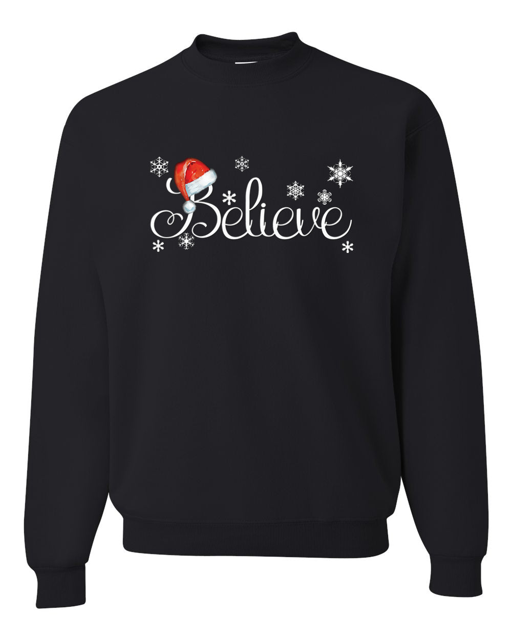 Santa Hat Snowflake Believe Merry Christmas Unisex Crewneck Graphic Sweatshirt