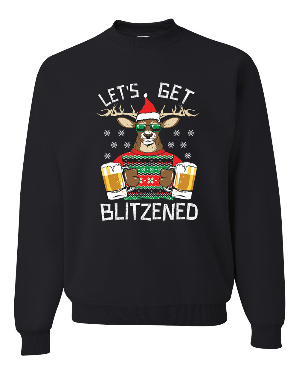 Lets Get Blitzened Deer With Beer Merry Christmas Unisex Crewneck Graphic Sweatshirt