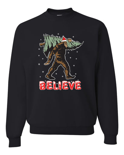 Believe Sanata Sasquatch Bigfoot Merry Christmas Merry Christmas Unisex Crewneck Graphic Sweatshirt