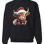Cute Fluffy Christmas Cow with Santa Hat, Cute Christmas Design, Unisex Christmas Sweater, Crewneck Sweatshirts
