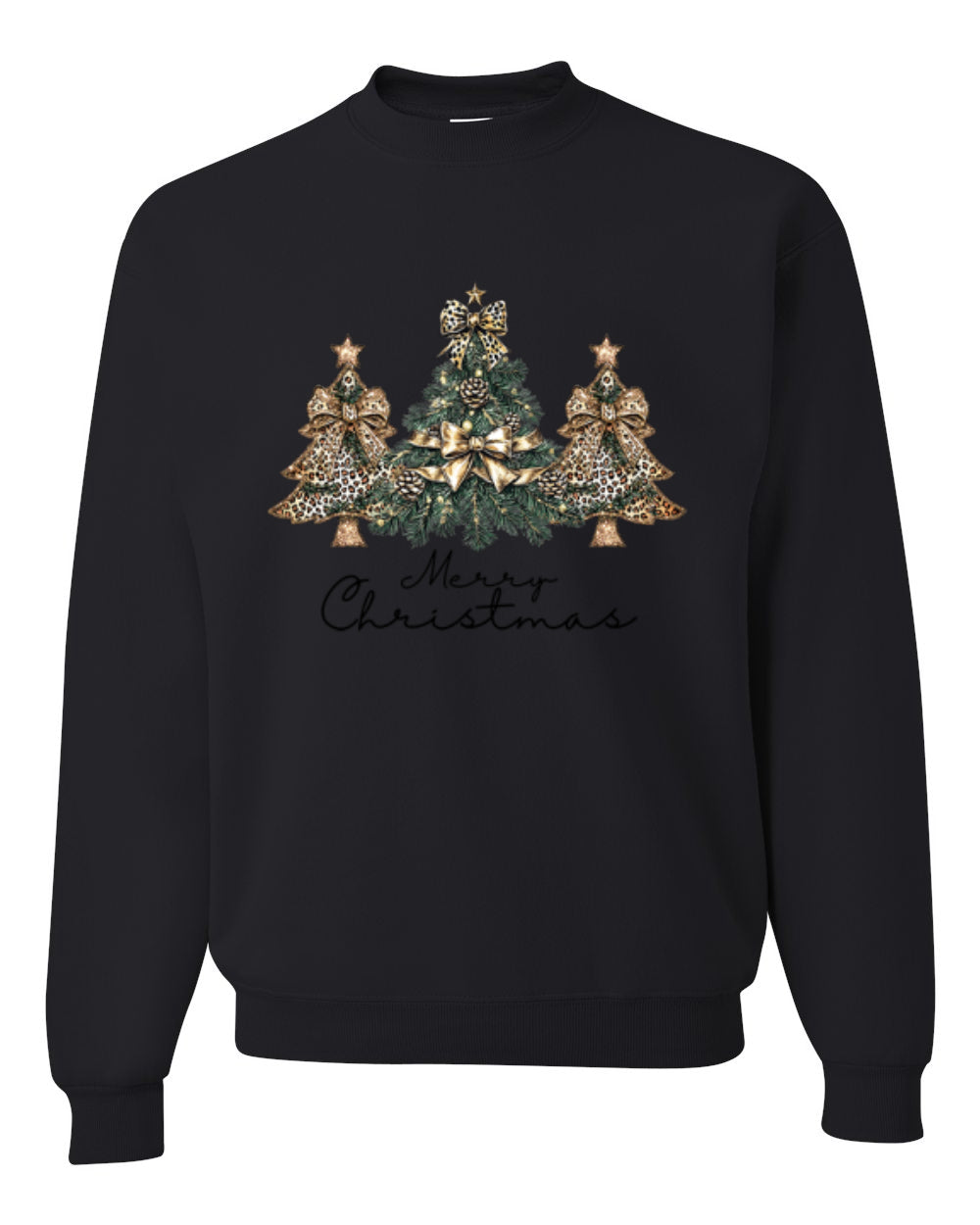 Merry Christmas Gold Glitter Christmas Tree Design, Unisex Christmas Sweater, Crewneck Sweatshirts