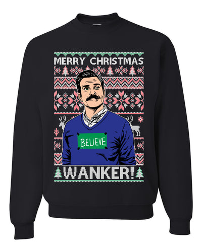 Merry Christmas Wanker  Ugly Christmas Sweater Unisex Crewneck Sweatshirt