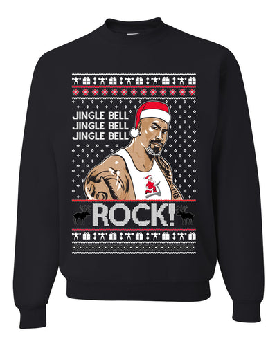 Funny The Rock Jingle Bell Rock Johnson  Ugly Christmas Sweater Unisex Crewneck Sweatshirt