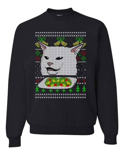 Women Yelling At Cat Meme Funny Twitter Tik Tok 2019  Ugly Christmas Sweater Unisex Crewneck Sweatshirt