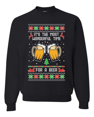 It's The Most Wonderful Time for a Beer Merry Ugly Christmas Sweater Unisex Crewneck Graphic Sweatshirt