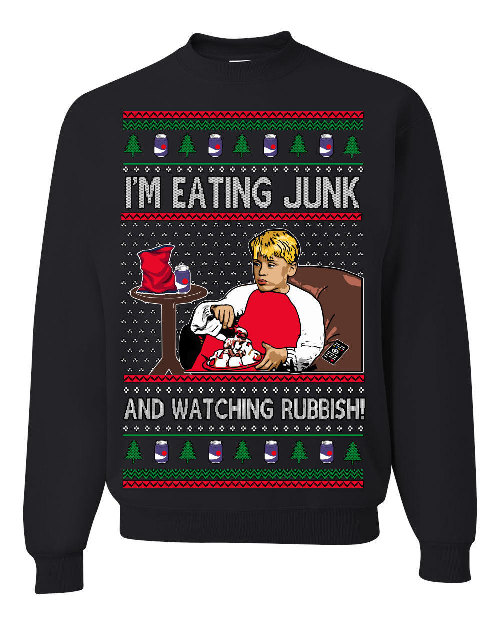 I'm Eating Junk and Watching Rubbish 90s Movie Ice Cream Ugly Christmas Sweater Crewneck Sweatshirt