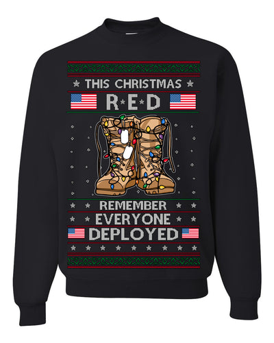 This Christmas RED Remember Everyone Deployed Veteran Ugly Christmas Sweater
