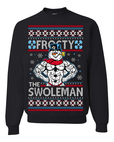 Frosty the Swoleman Funny Workout Lifting Snowman MovieUgly Christmas Sweater Crewneck Sweatshirt