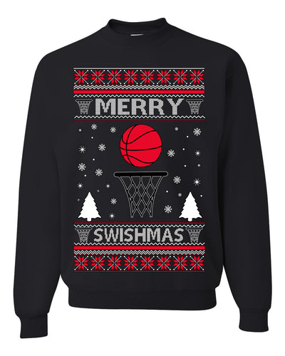 Merry Swishmas Basketball Sports Ugly Christmas Sweater Crewneck Sweatshirt