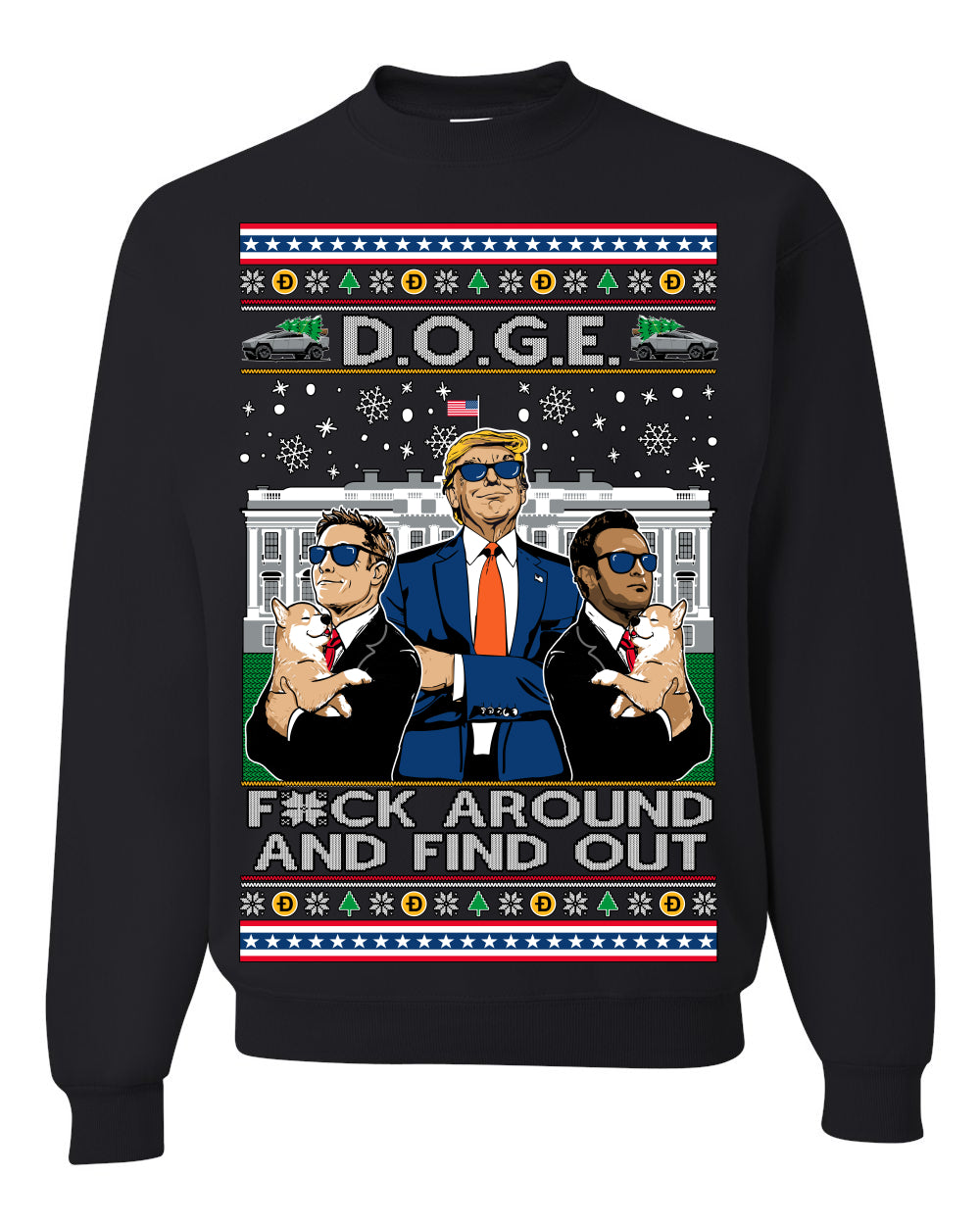 Doge F Around and Find Out Donald Trump Elon Vivek MAGA Ugly Christmas Sweater Crewneck Sweatshirt
