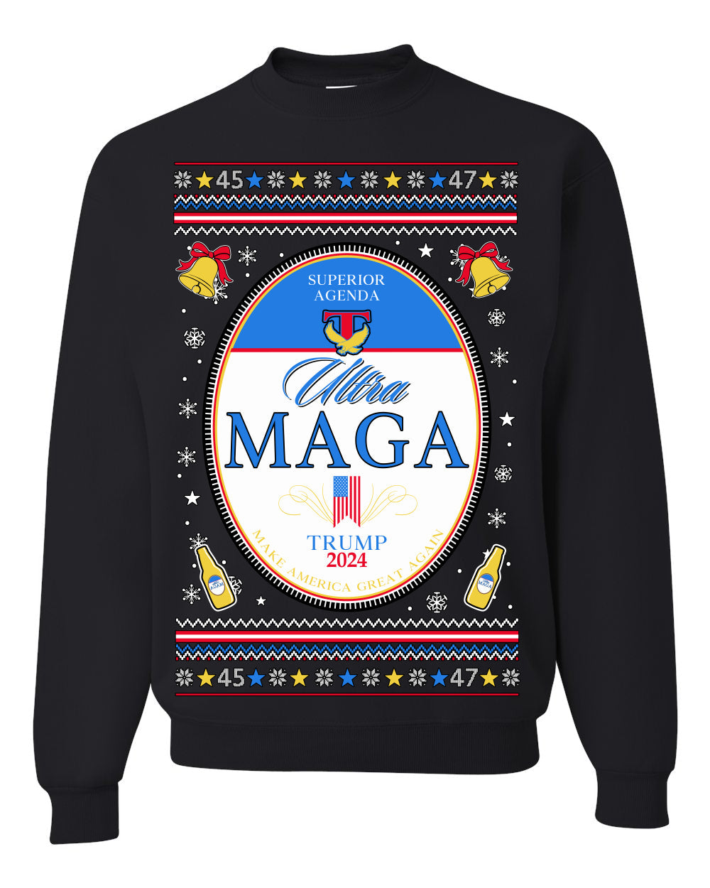 Ultra MAGA Superior Agenda Trump 2024 Funny Beer Logo Ugly Christmas Sweater Crewneck Sweatshirt