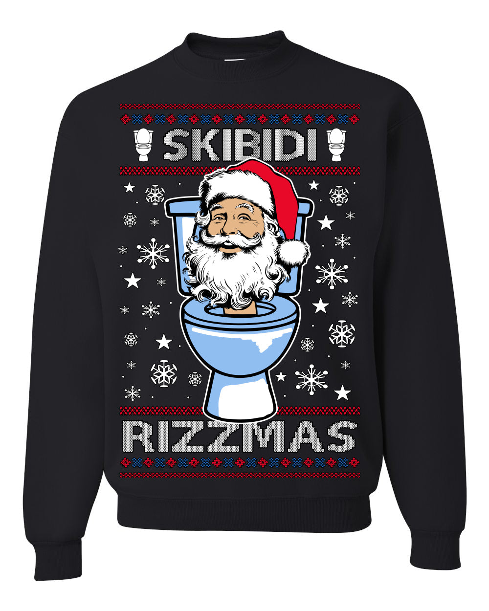 Skibidi Rizzmas Funny Toilet Video Viral Brain Rot Meme, Gen Z Alpha Slang Brainrot Memes Ugly Christmas Sweater Crewneck Sweatshirt