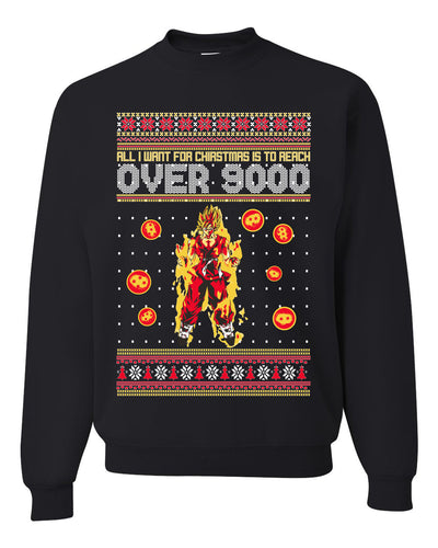 DBZ Anime Cartoon Fan Reach Over 9,000 Ugly Christmas Sweater Unisex Crewneck Sweatshirt