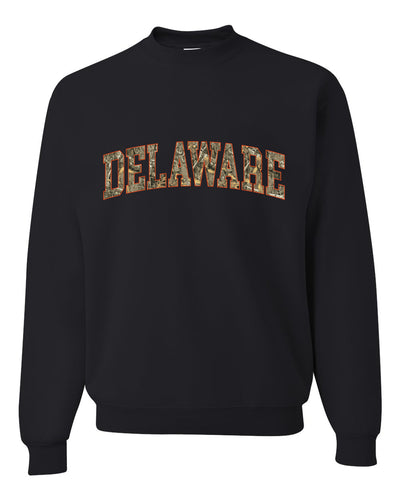 Delaware  Camo Fill Orange Outline Sweater, Unisex Crewneck Sweatshirts