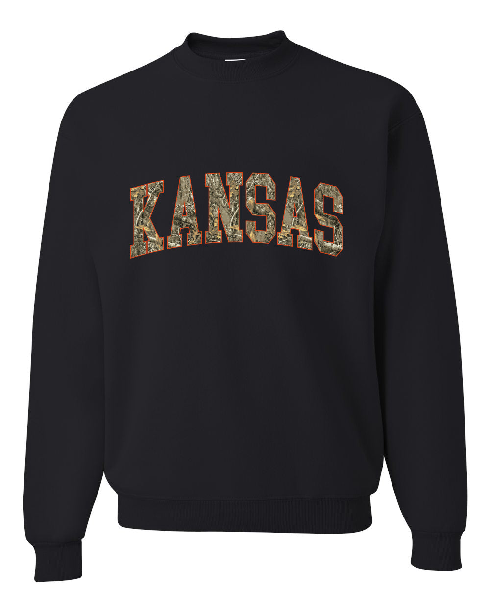 Kansas  Camo Fill Orange Outline Sweater, Unisex Crewneck Sweatshirts