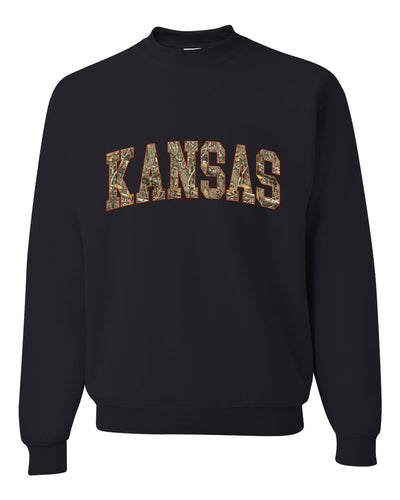 Kansas  Camo Fill Orange Outline Sweater, Unisex Crewneck Sweatshirts
