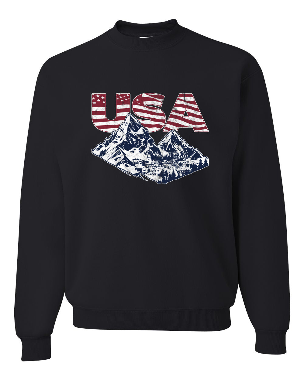 USA Winter Team Sports Fan Collection | USA Flag Mountainscape Sweater, Unisex Crewneck Sweatshirts