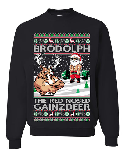 Brodolph Santa Working Out Gym the Red Nosed Gainzdeer Ugly Christmas Sweater Unisex Crewneck Graphic Sweatshirt