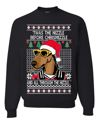 Twas The Nizzle Before Chrismizzle Gangster Dogg Rapper Ugly Christmas Sweater Unisex Crewneck Sweatshirt