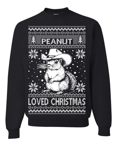 Peanut Loved Christmas RIP Funny Viral Squirrel Meme Ugly Christmas Sweater Crewneck Sweatshirt
