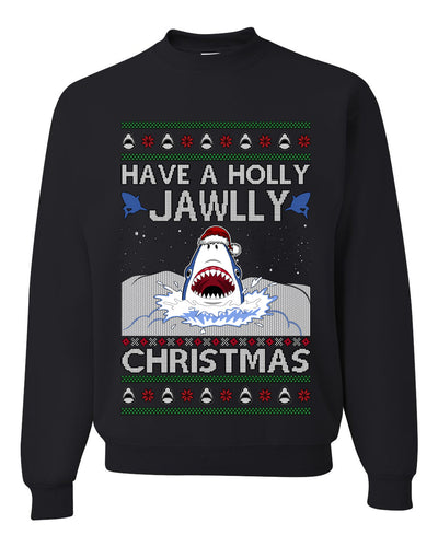 Have a Holly Jawlly Christmas, Cute Shark, Ugly Christmas Sweater, Crewneck Sweatshirts