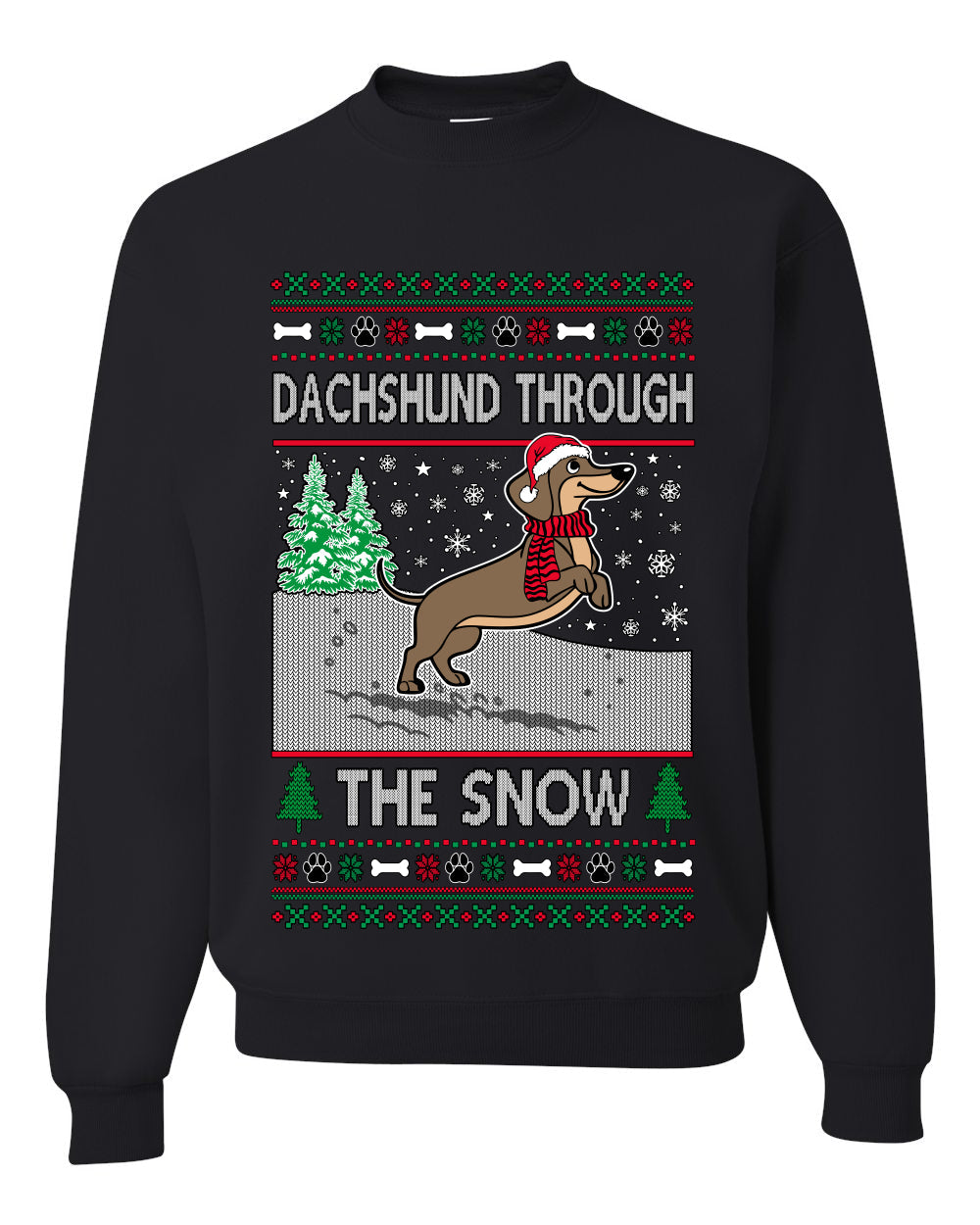 Dachshund Through The Snow, Cute Dog Christmas Sweater, Ugly Christmas Unisex Sweater, Crewneck Sweatshirts