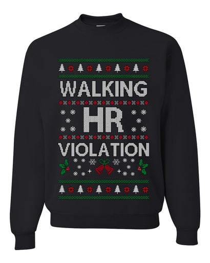 Walking HR Violation, Funny Office Humor Christmas Unisex Sweater, Ugly Christmas Crewneck Sweatshirts