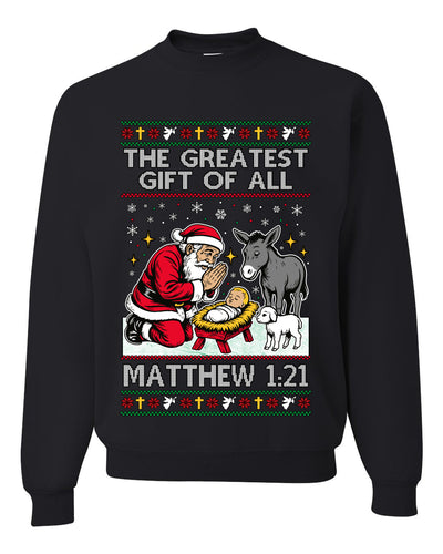 The Greatest Gift Of All Matthew 1:21, Unisex Ugly Christmas Sweater, Crewneck Sweatshirts