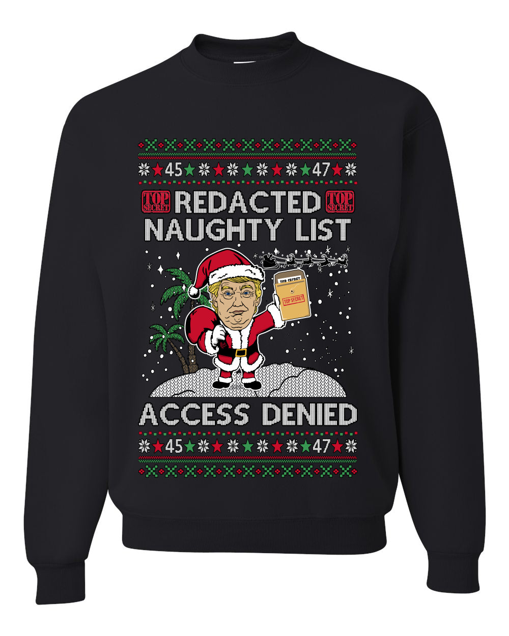 Redacted Naughty List Access Denied, Unisex Ugly Christmas Sweater Crewneck Sweatshirts