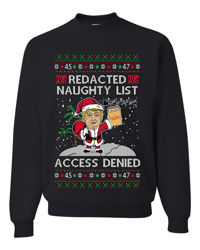 Redacted Naughty List Access Denied, Unisex Ugly Christmas Sweater Crewneck Sweatshirts