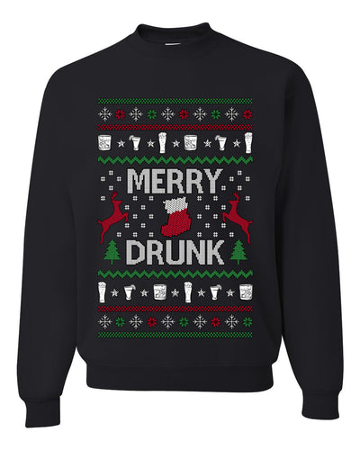 Merry Drunk, Unisex Ugly Christmas Sweater Crewneck Sweatshirts